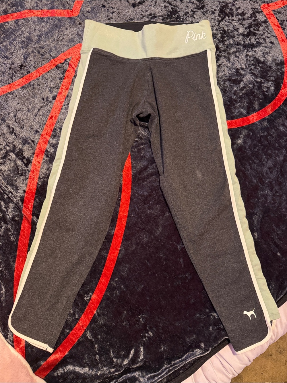 PINK Victoria's Secret Black Leggings with Olive Side Panels